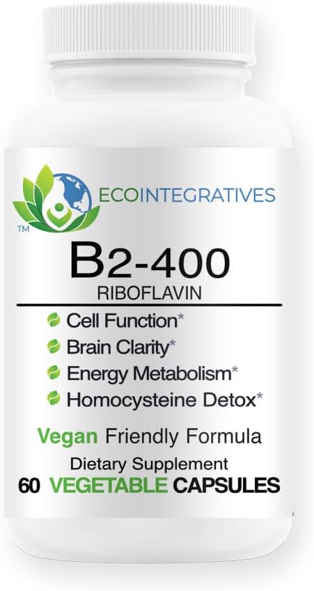 EcoIntegratives B2-400 Riboflavin Supplement for Nervous System Health and Energy Boost - 60 Capsules, Unflavored