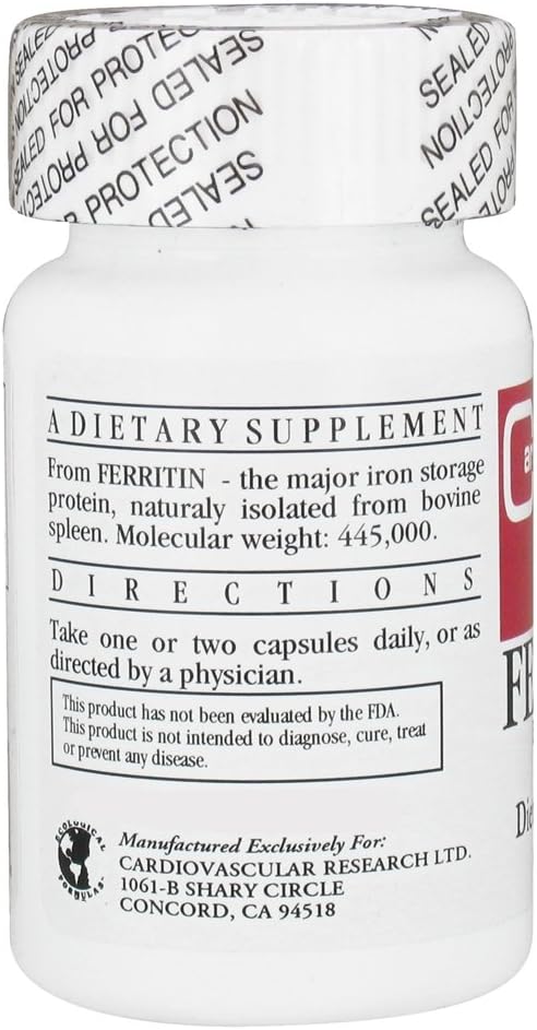 Ecological Formulas/Cardio Research Ferritin 60c - High-Quality Iron Supplement for Heart Health and Energy Boost