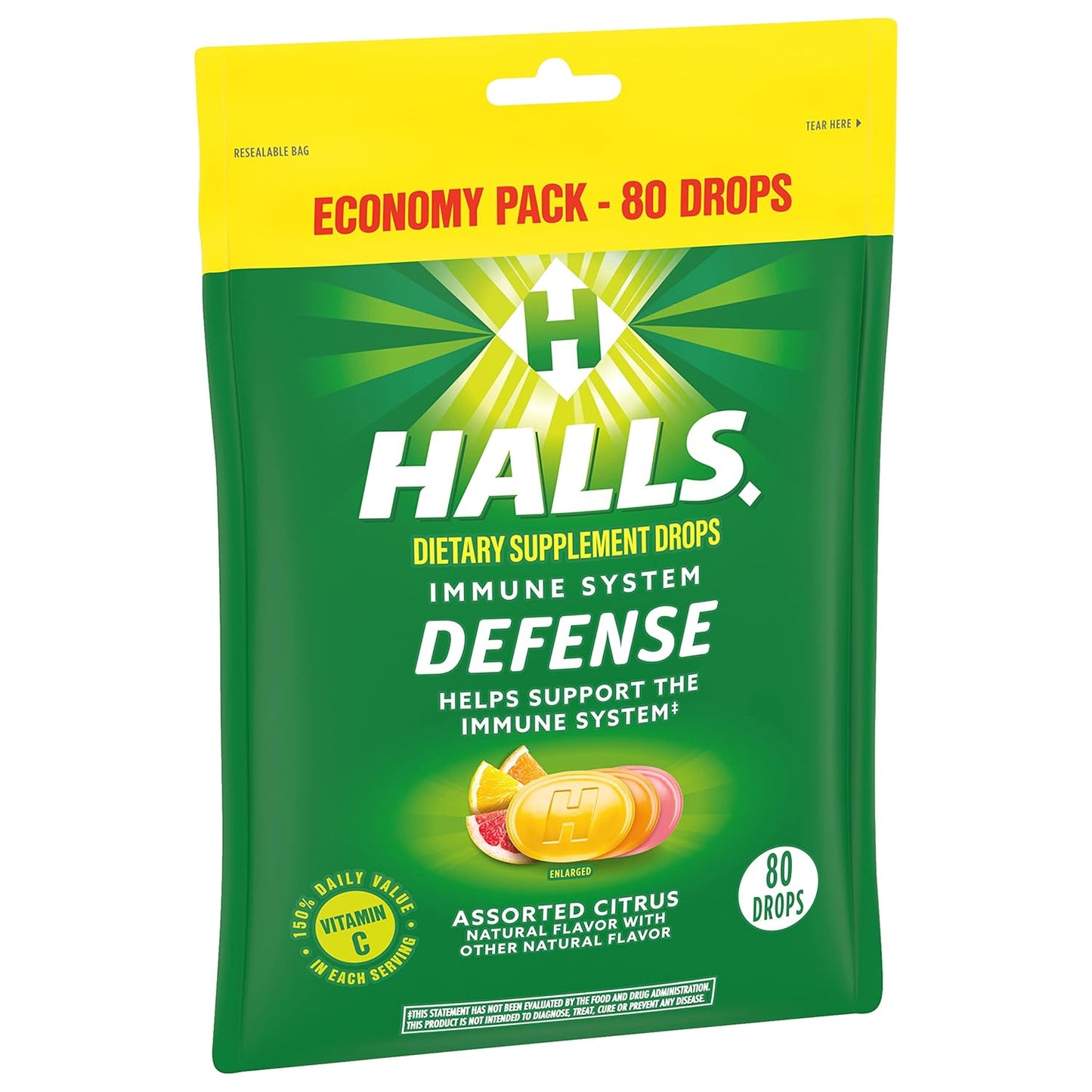 Economy Pack of HALLS Defense Assorted Citrus Vitamin C Drops - 960 Total Drops, Dietary Supplement Drops