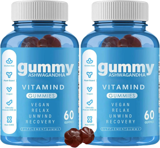 edogati Ashwagandha Gummies - 60 Count Mixed Berry Vitamin D Gummy with KSM-66 - Vegan, Plant Based, Non-GMO, Gluten-Free & Gelatin Free Relaxation Supplement