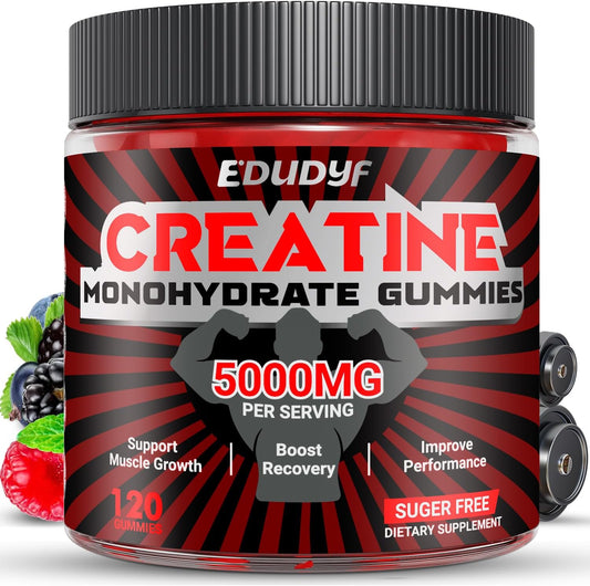 EDUDYF 5000mg Creatine Monohydrate Gummies - Sugar Free Muscle Growth Support for Men & Women - 120 Vegan Gummies