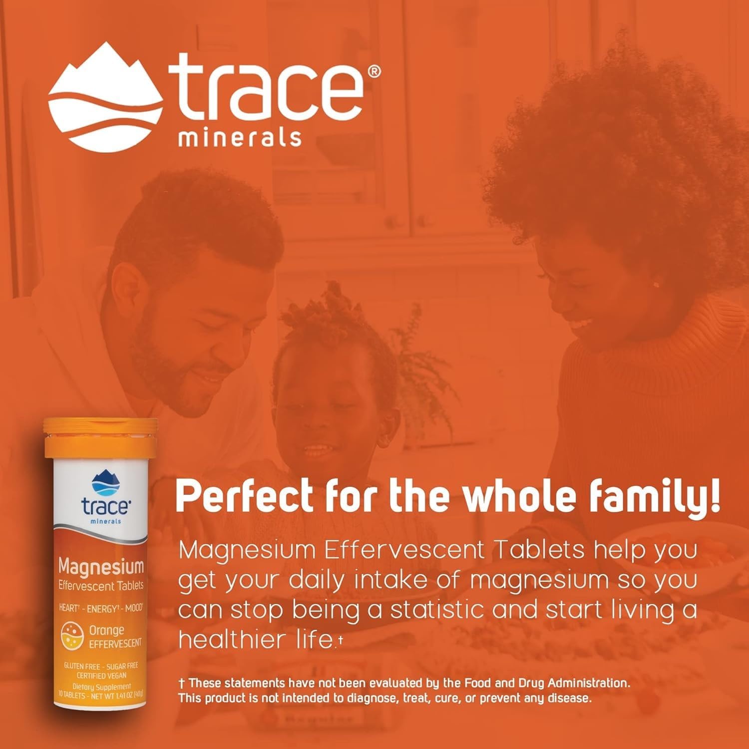 Effervescent Trace Minerals Magnesium Supplement for Bone & Circulatory Health - Supports Cardiovascular Health & Positive Outlook - Orange Flavor - 8 Containers (80 Servings)