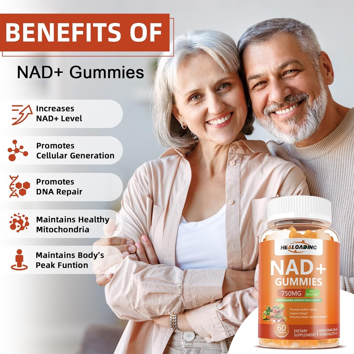 Efficient NAD+ Gummies Supplement for Aging Defense - Max Absorption, Support Cellular Health, Stamina, Energy, DNA Repair - 60 Servings