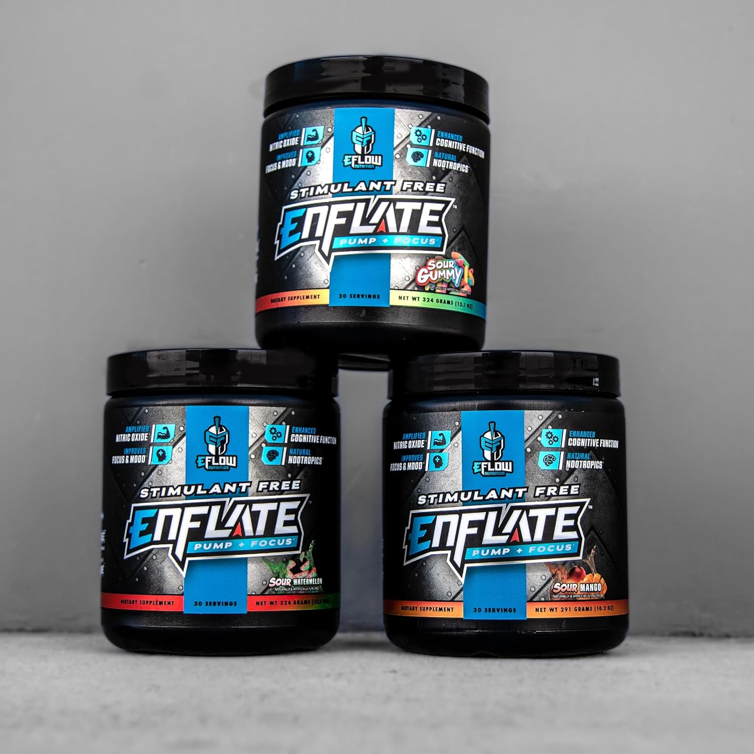 eFlow Nutrition Enflate Preworkout Supplement - Stimulant-Free Nootropic Powder for Pump, Focus, and Energy - Sour Watermelon Flavor - 30 Servings for Men and Women