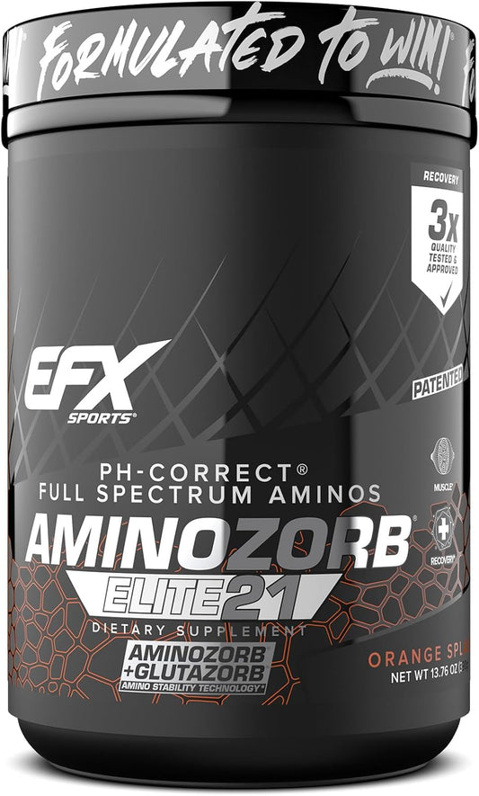 EFX Sports Aminozorb Elite 21 Orange Splash - PH-Correct Full Spectrum Amino Blend with Glutamine - 30 Servings, No Sugar
