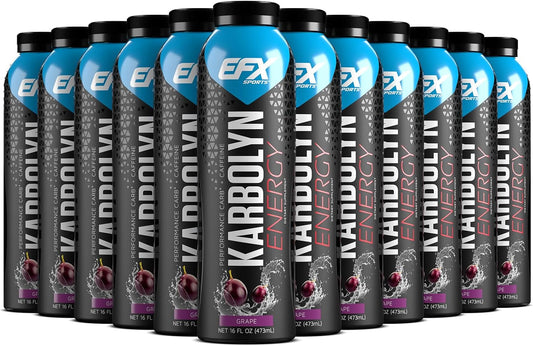 EFX Sports Karbolyn Energy Drink - Sugar-Free Pre, Intra, Post Workout Carb Drink - 250mg Caffeine - Grape Flavor - 12 Pack