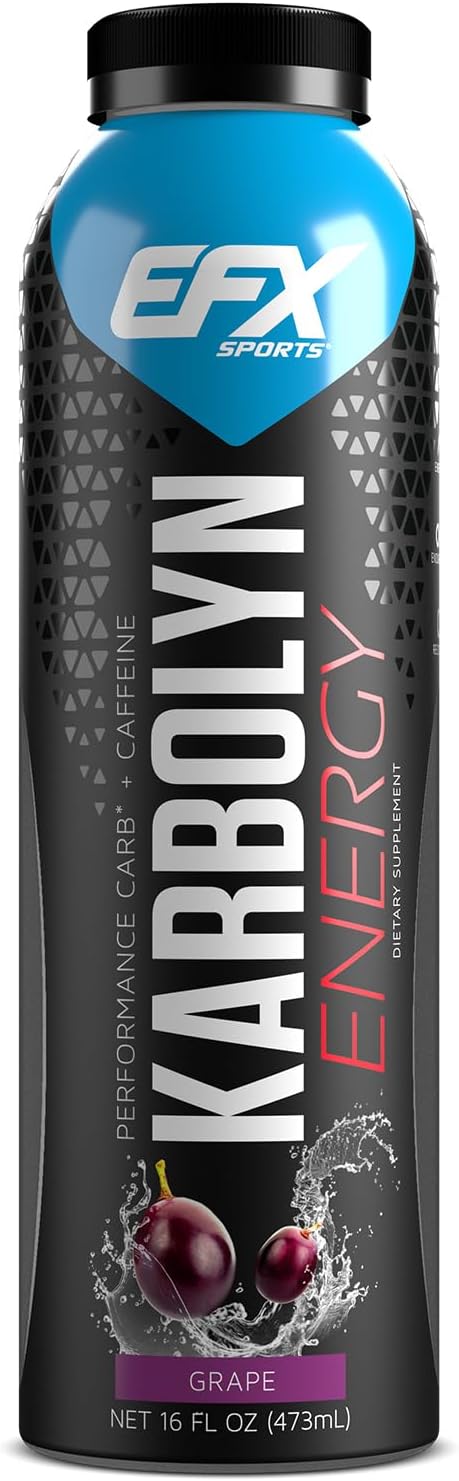 EFX Sports Karbolyn Energy Drink - Sugar-Free Pre, Intra, Post Workout Carb Drink - 250mg Caffeine - Grape Flavor - 12 Pack