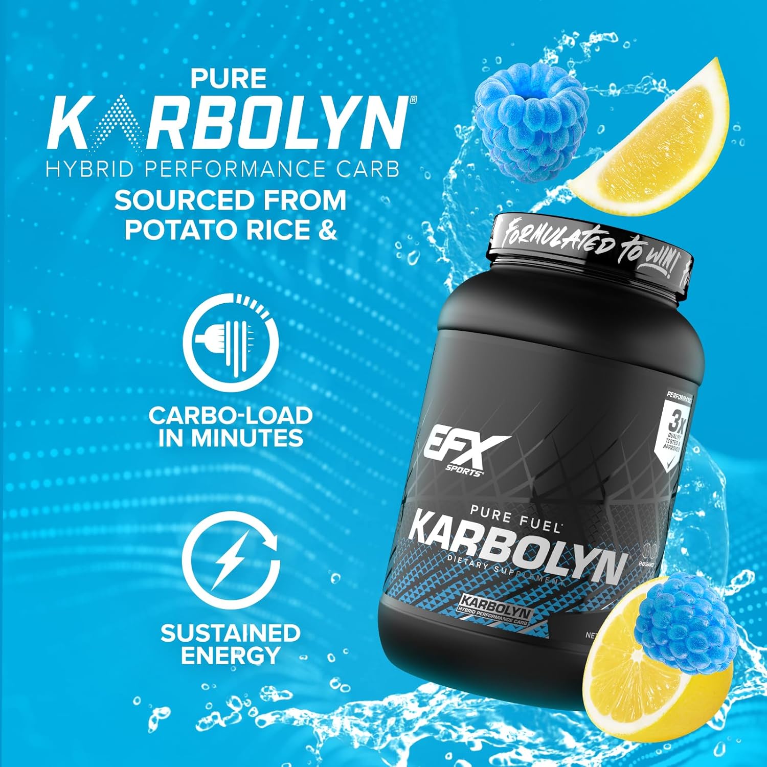 EFX Sports Karbolyn Fuel - Blueberry Lemonade Carb Powder for Energy & Recovery - 36 Servings