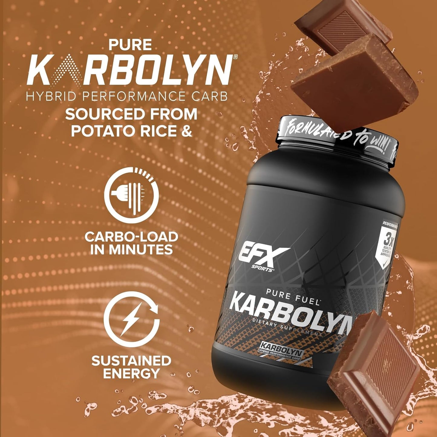 EFX Sports Karbolyn Fuel Carb Powder - Chocolate Overload - 36 Servings - Fast Absorbing, Sustained Energy, Quick Recovery - Stimulant Free