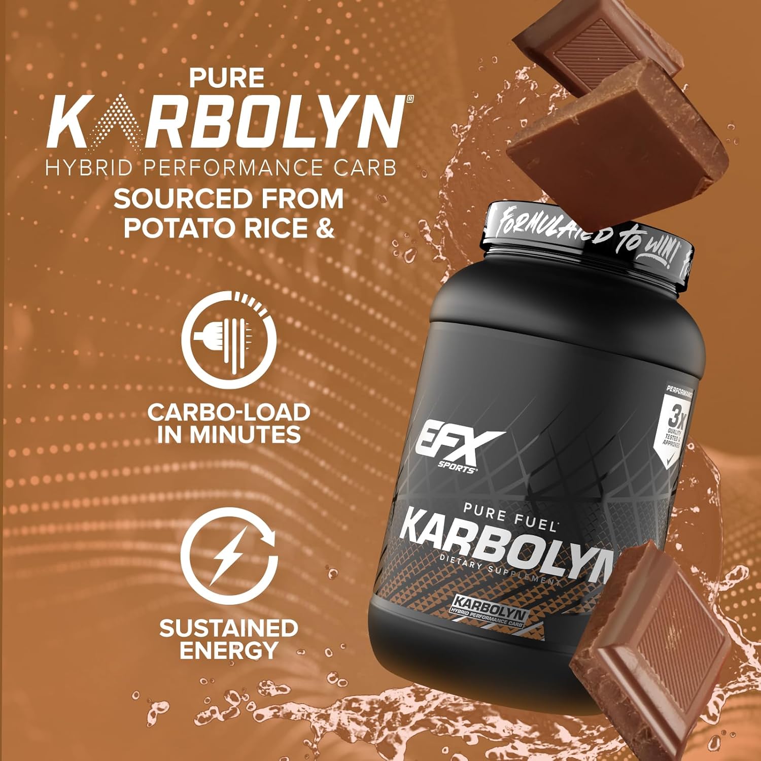 EFX Sports Karbolyn Fuel Carb Powder - Chocolate Overload - 36 Servings - Fast Absorbing, Sustained Energy, Quick Recovery - Stimulant Free