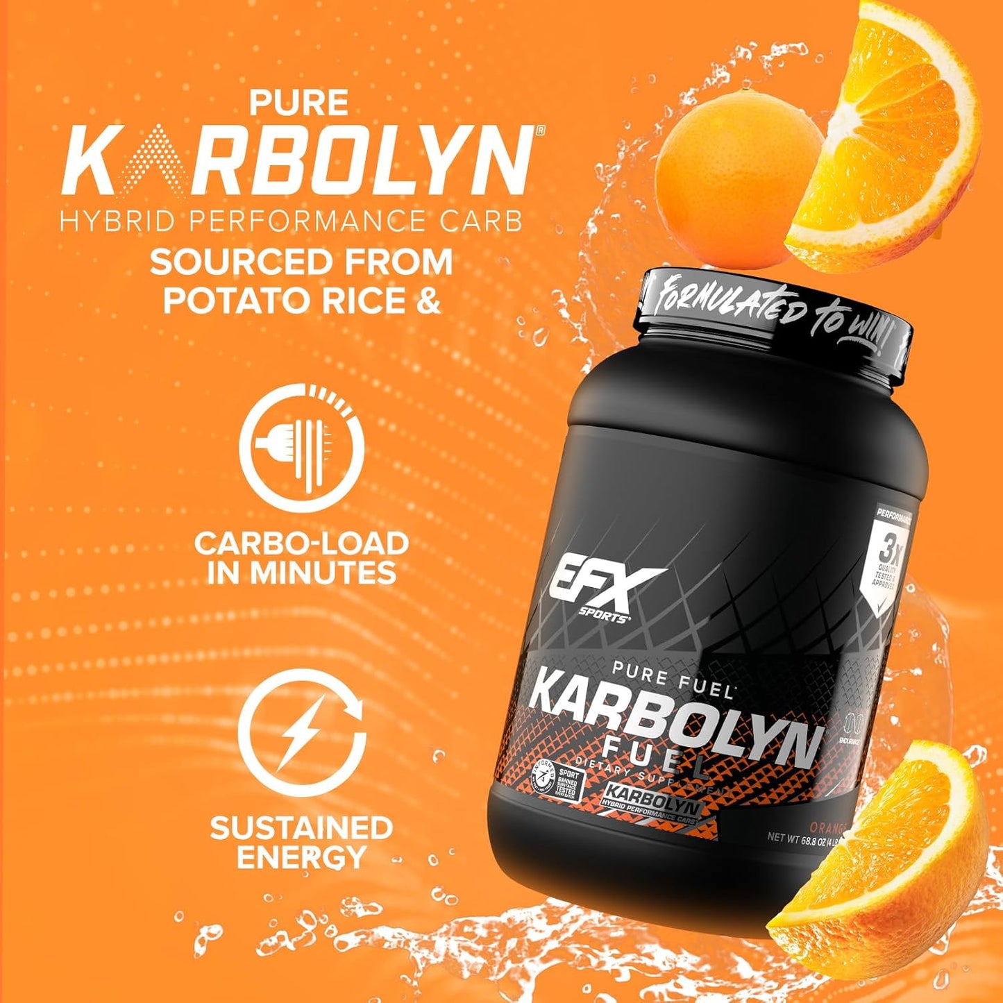 EFX Sports Karbolyn Fuel Carbohydrate Powder - Fast Absorption, Sustained Energy, Quick Recovery - Orange Flavor, 35 Servings