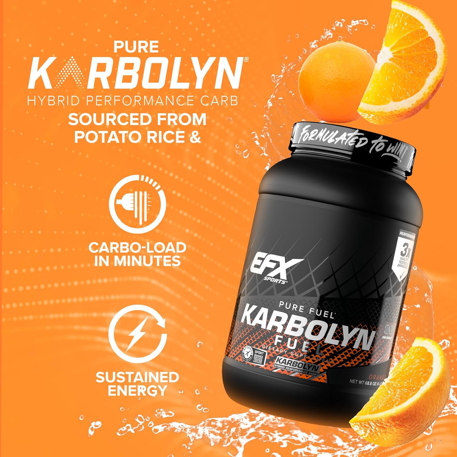 EFX Sports Karbolyn Fuel Carbohydrate Powder - Fast Absorption, Sustained Energy, Quick Recovery - Orange Flavor, 35 Servings