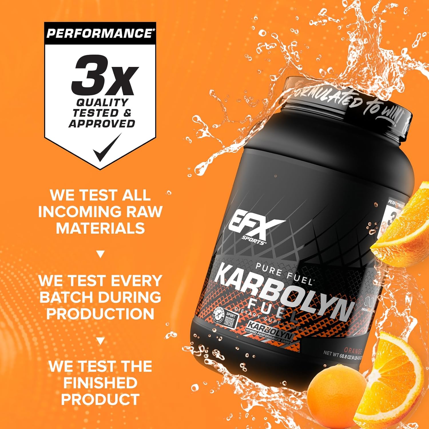 EFX Sports Karbolyn Fuel Carbohydrate Powder - Fast Absorption, Sustained Energy, Quick Recovery - Orange Flavor, 35 Servings