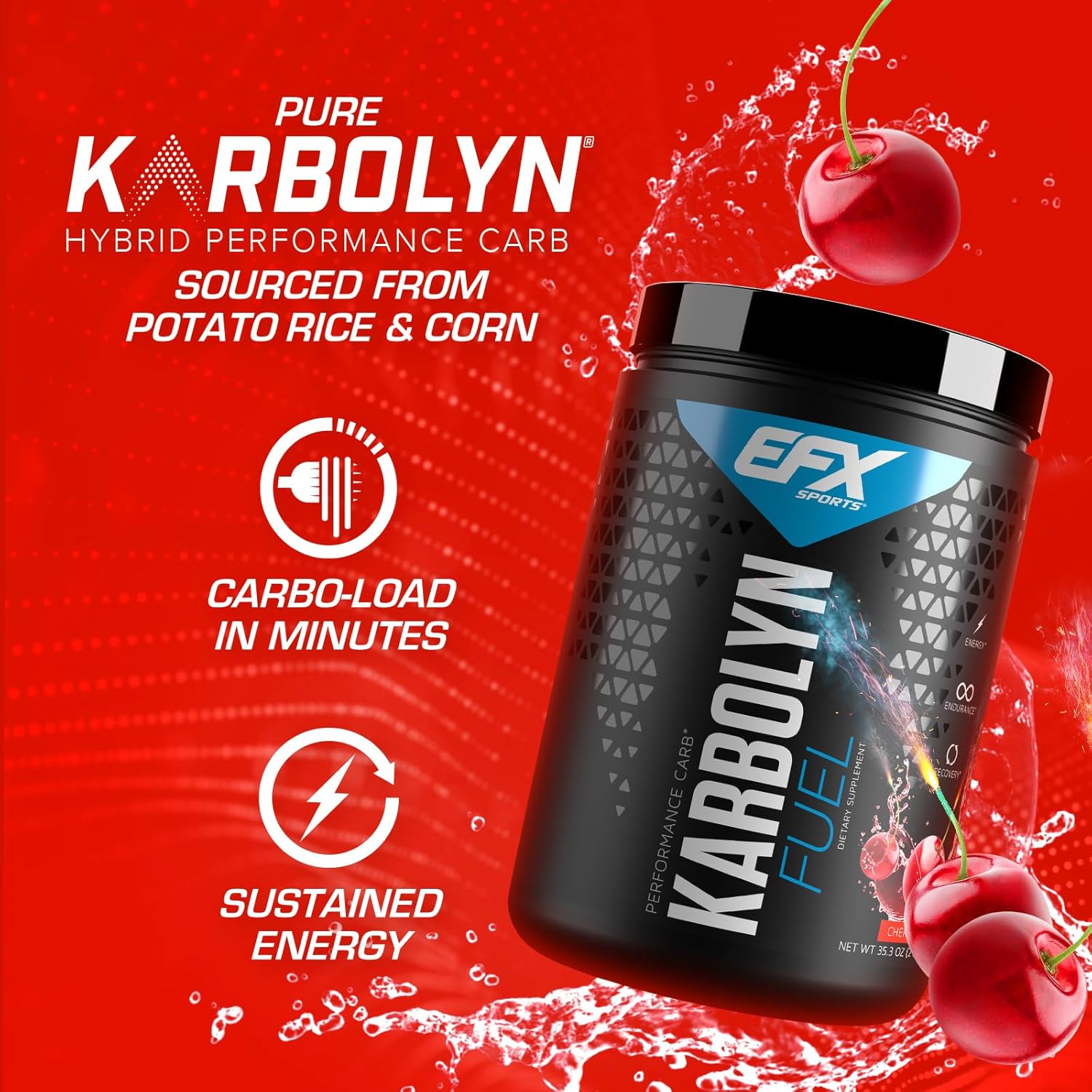 EFX Sports Karbolyn Fuel Cherry Bomb - Fast-Absorbing Carbohydrate Powder for Carb Loading, Energy, and Recovery - 19 Servings