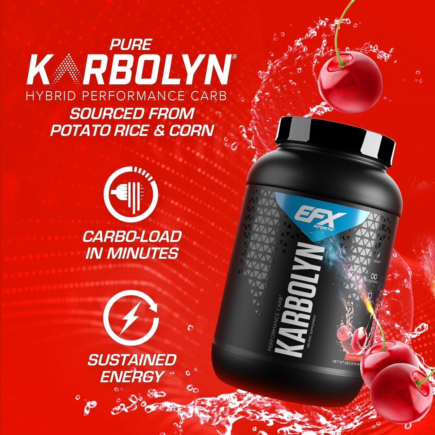 EFX Sports Karbolyn Fuel: Cherry Bomb Carbohydrate Powder for Carb Load, Energy, Recovery - 37 Servings
