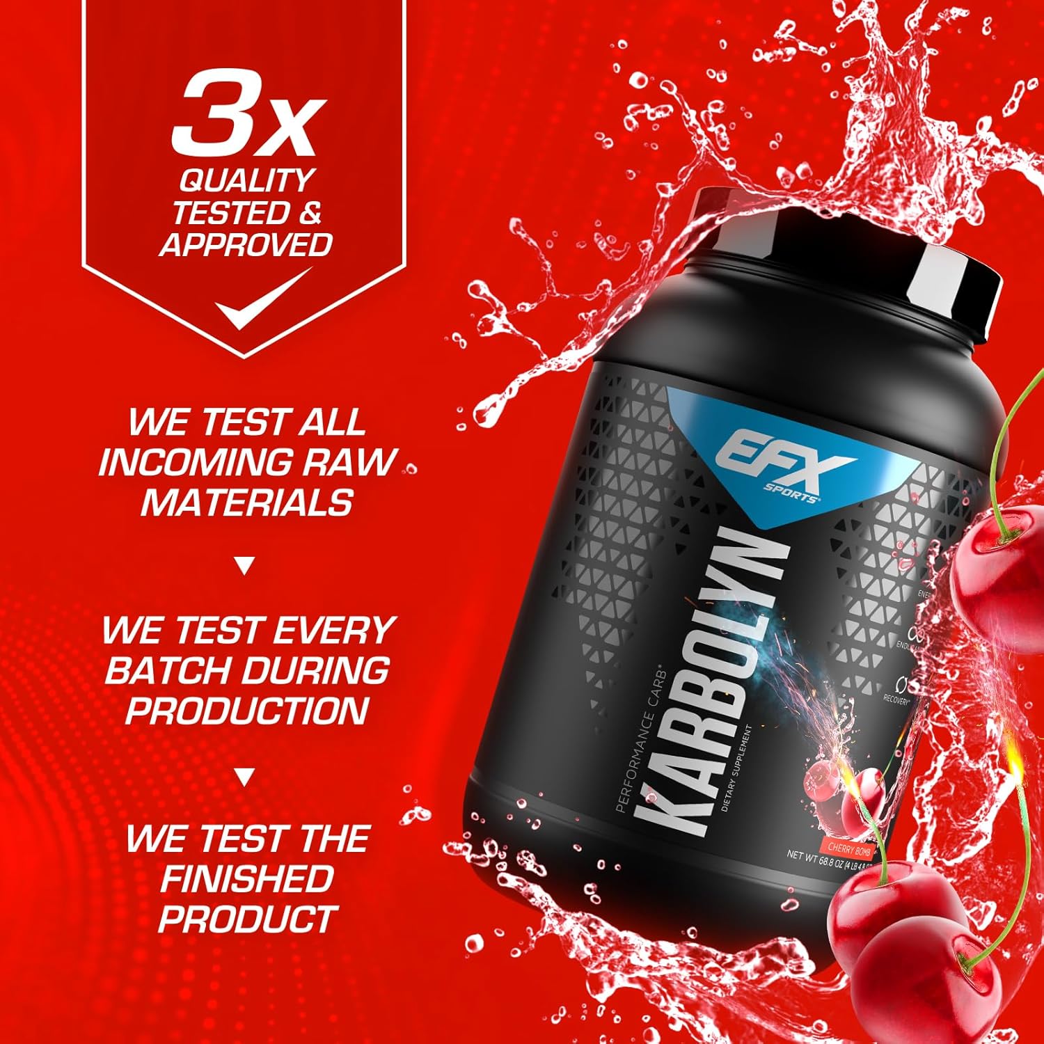 EFX Sports Karbolyn Fuel: Cherry Bomb Carbohydrate Powder for Carb Load, Energy, Recovery - 37 Servings