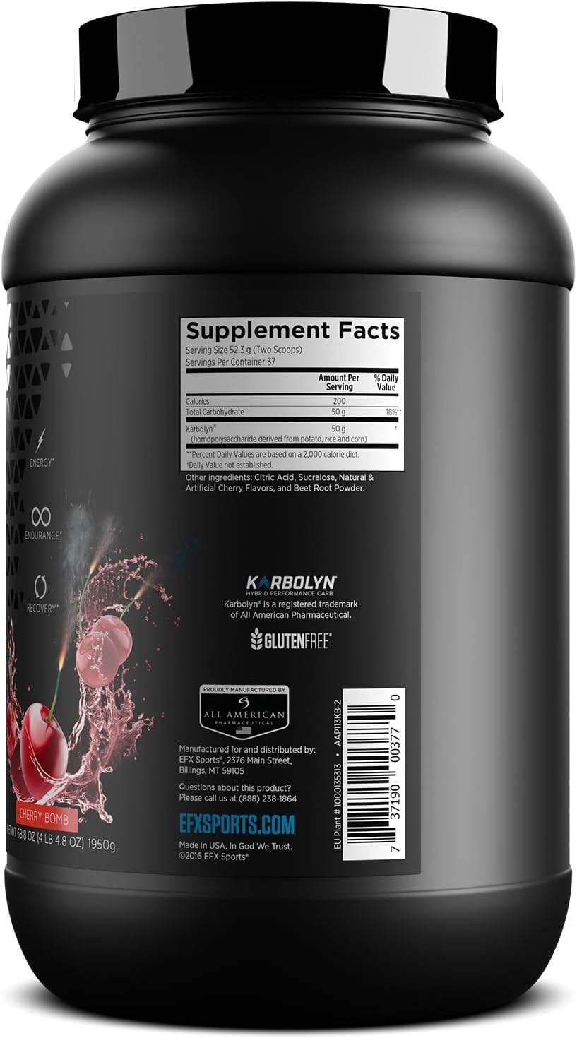 EFX Sports Karbolyn Fuel: Cherry Bomb Carbohydrate Powder for Carb Load, Energy, Recovery - 37 Servings