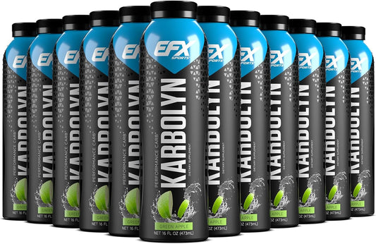 EFX Sports Karbolyn Fuel Drink - Carb Load for Sustained Energy | Pre, Intra, Post Workout | Green Apple Flavor | 12 Pack