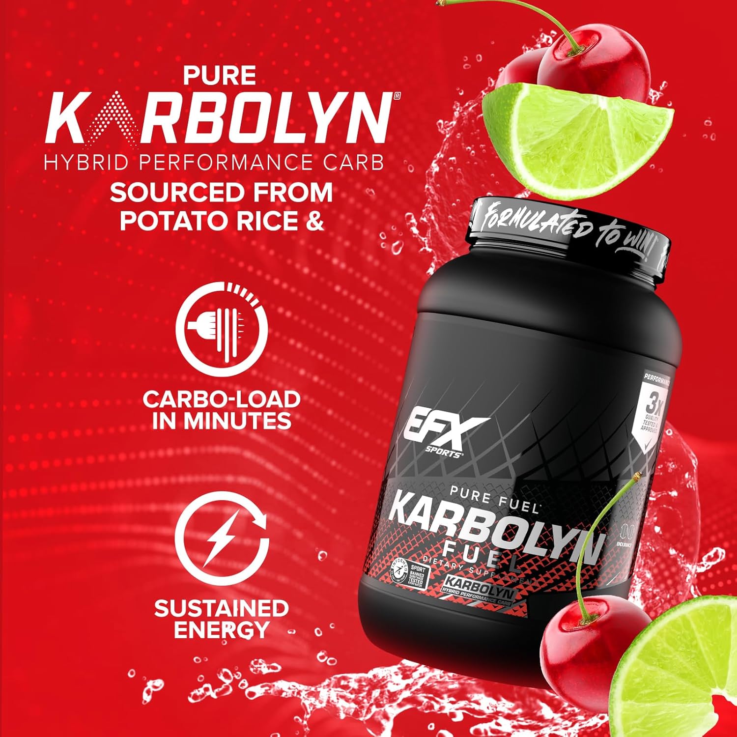 EFX Sports Karbolyn Fuel: Fast-Absorbing Carb Powder for Carb Loading & Sustained Energy - Cherry Limeade, 37 Servings