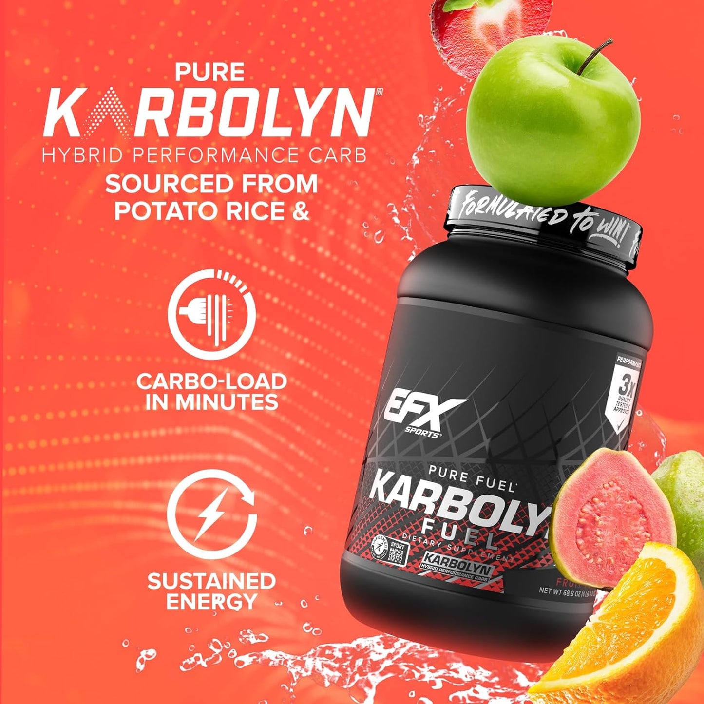 EFX Sports Karbolyn Fuel: Fast-Absorbing Carb Powder for Energy & Recovery - Fruit Punch Flavor - 36 Servings