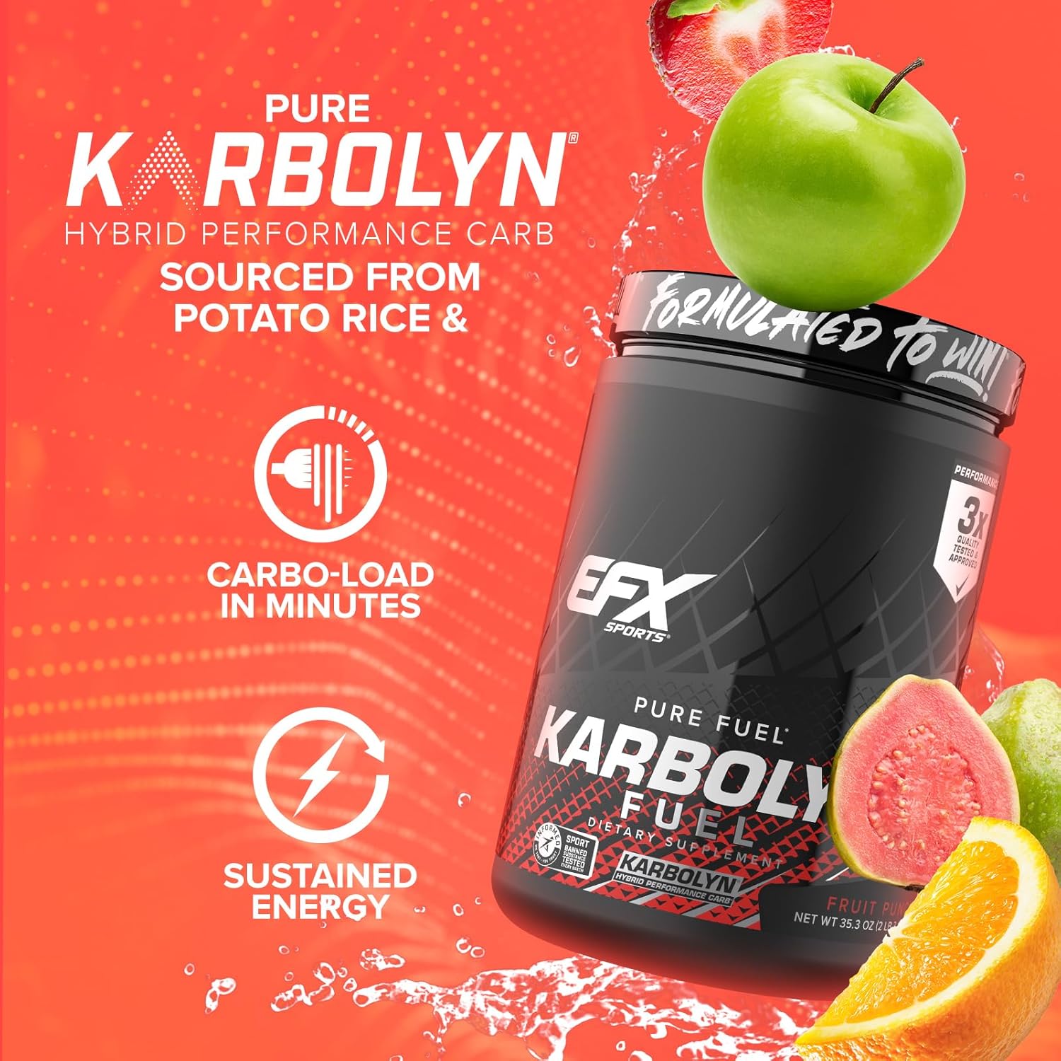 EFX Sports Karbolyn Fuel: Fast-Absorbing Carbohydrate Powder for Carb Loading, Sustained Energy, and Quick Recovery - Fruit Punch Flavor - 18 Servings