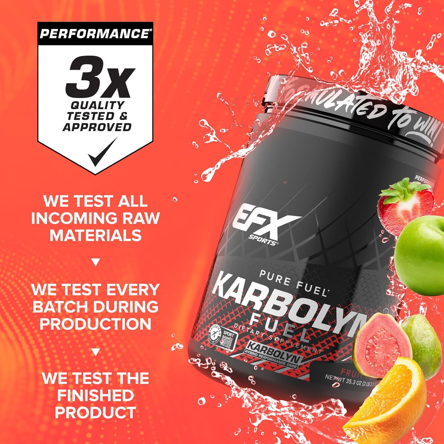 EFX Sports Karbolyn Fuel: Fast-Absorbing Carbohydrate Powder for Carb Loading, Sustained Energy, and Quick Recovery - Fruit Punch Flavor - 18 Servings