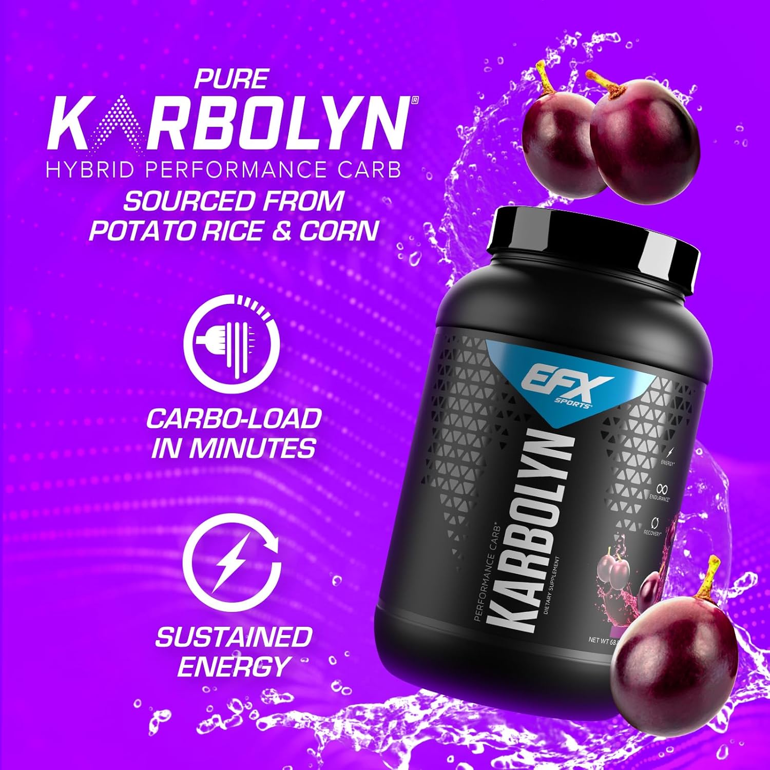 EFX Sports Karbolyn Fuel Grape 36 Servings - Fast-Absorbing Carb Powder for Energy & Recovery