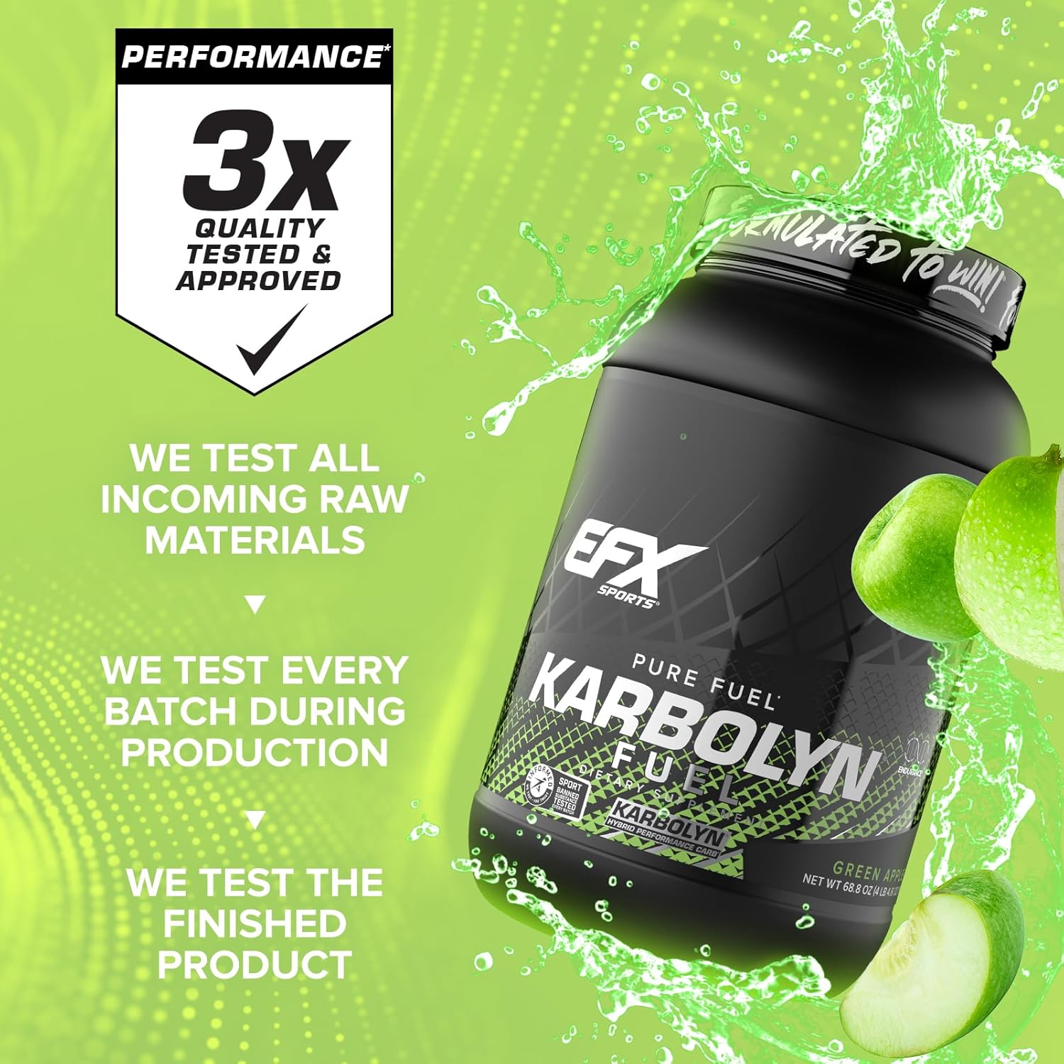 EFX Sports Karbolyn Fuel Green Apple Powder - Fast-Absorbing Carb Load for Sustained Energy & Recovery - 35 Servings
