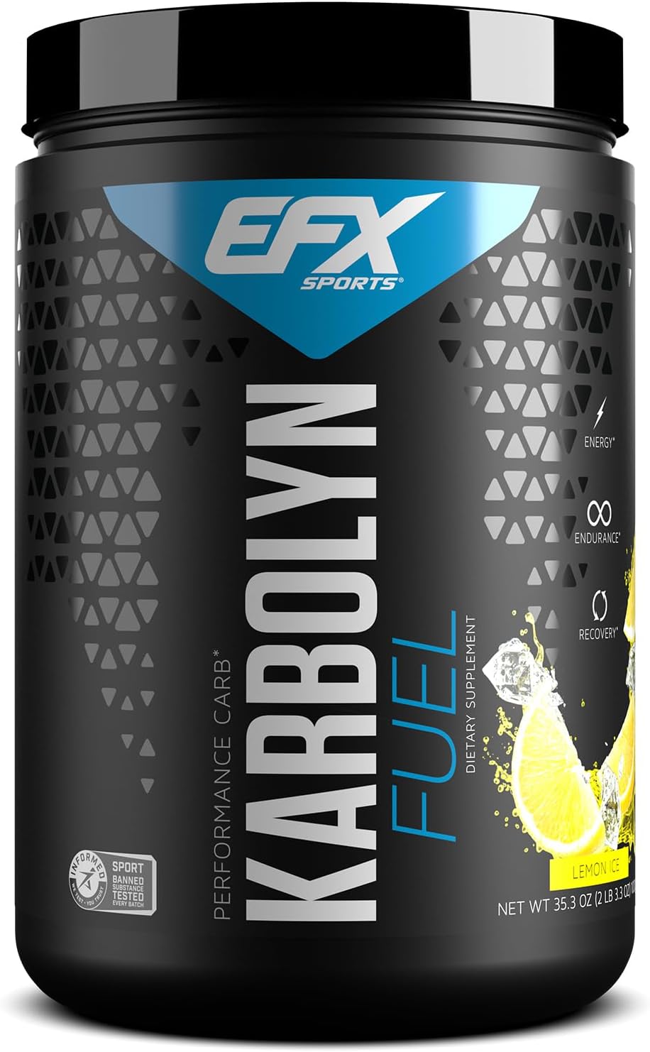 EFX Sports Karbolyn Fuel Lemon Ice - Fast-Absorbing Carb Powder for Energy & Recovery - Stimulant Free - 18 Servings