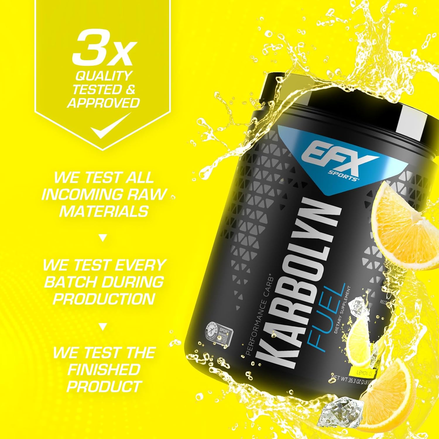 EFX Sports Karbolyn Fuel Lemon Ice - Fast-Absorbing Carb Powder for Energy & Recovery - Stimulant Free - 18 Servings