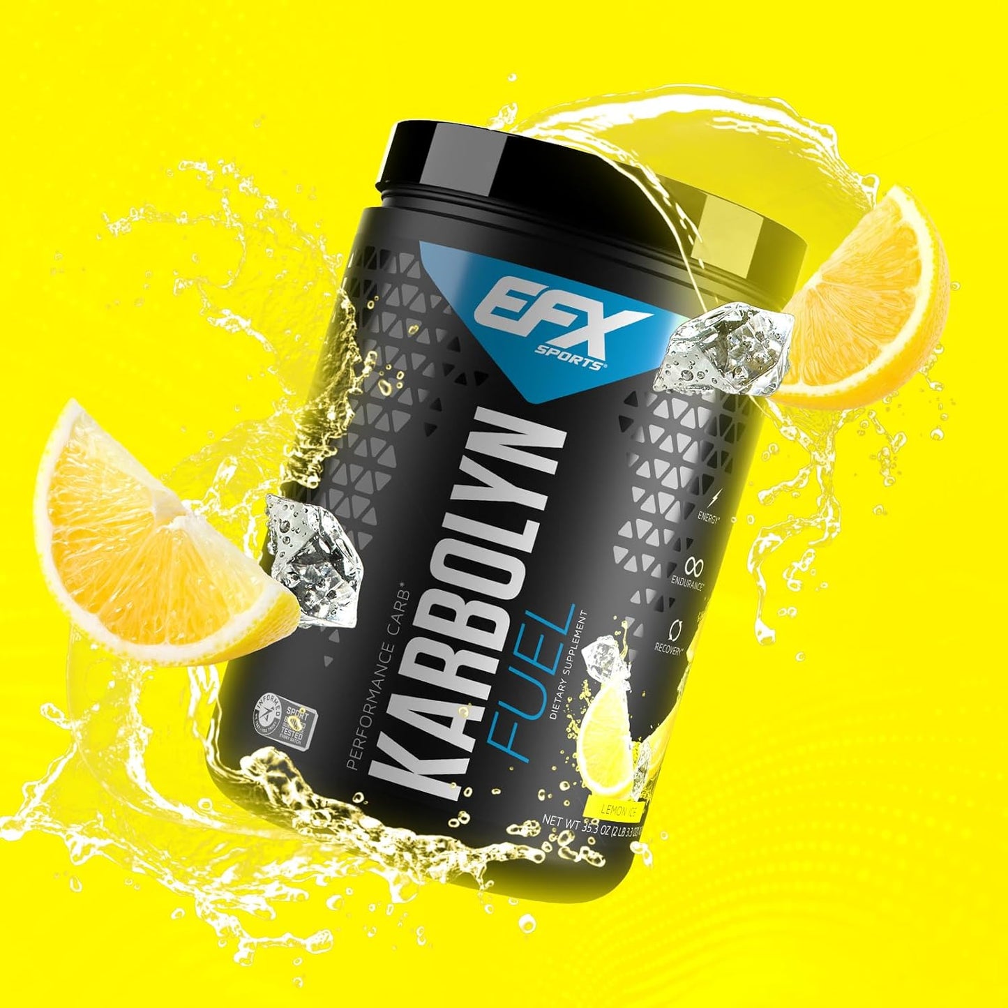 EFX Sports Karbolyn Fuel Lemon Ice - Fast-Absorbing Carb Powder for Energy & Recovery - Stimulant Free - 18 Servings