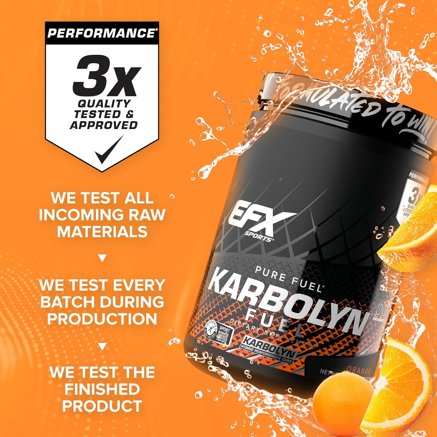 EFX Sports Karbolyn Fuel Powder - Fast-Absorbing Carbs for Energy & Recovery - Orange Flavor, 18 Servings