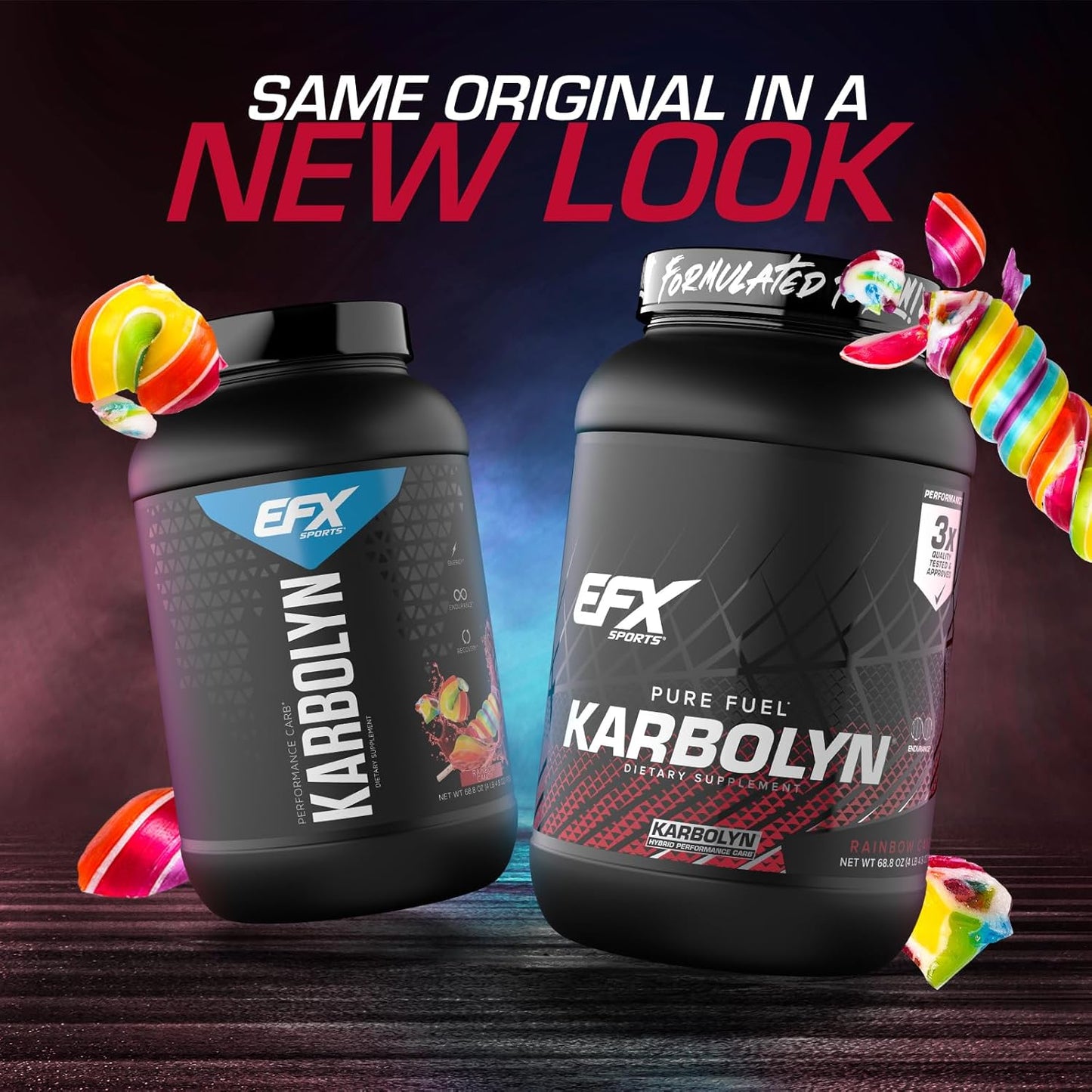 EFX Sports Karbolyn Fuel: Rainbow Candy Flavor - Fast-Absorbing Carb Powder for Energy & Recovery - 35 Servings