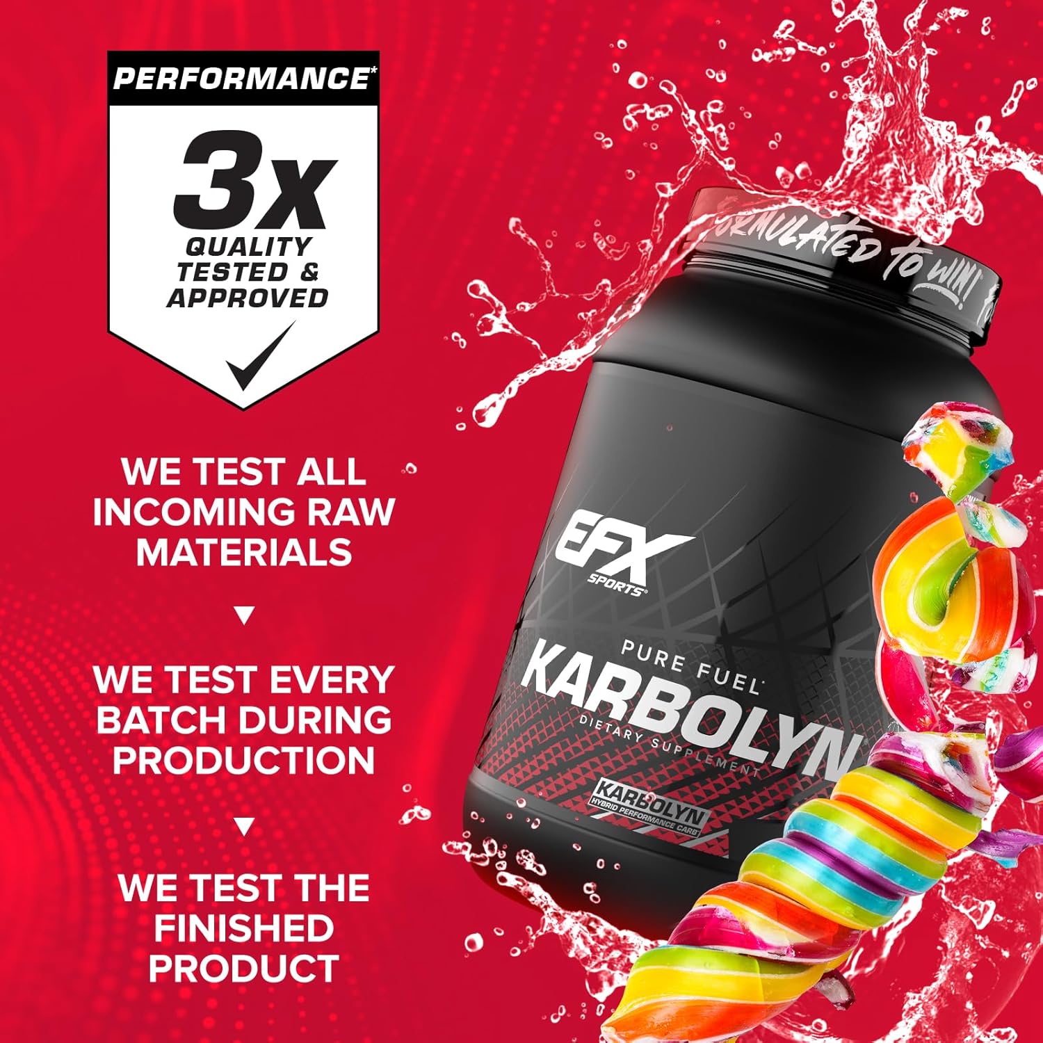 EFX Sports Karbolyn Fuel: Rainbow Candy Flavor - Fast-Absorbing Carb Powder for Energy & Recovery - 35 Servings