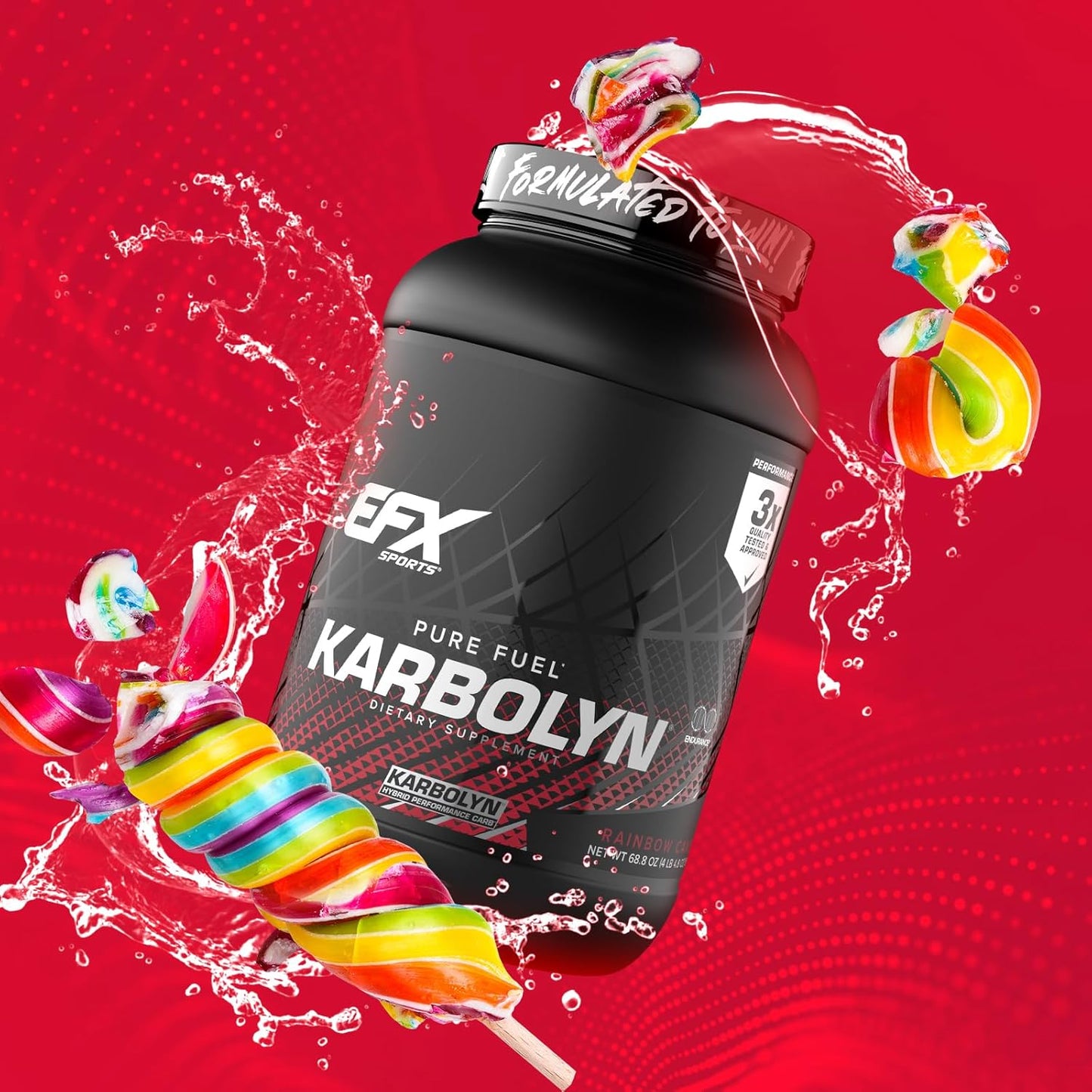 EFX Sports Karbolyn Fuel: Rainbow Candy Flavor - Fast-Absorbing Carb Powder for Energy & Recovery - 35 Servings