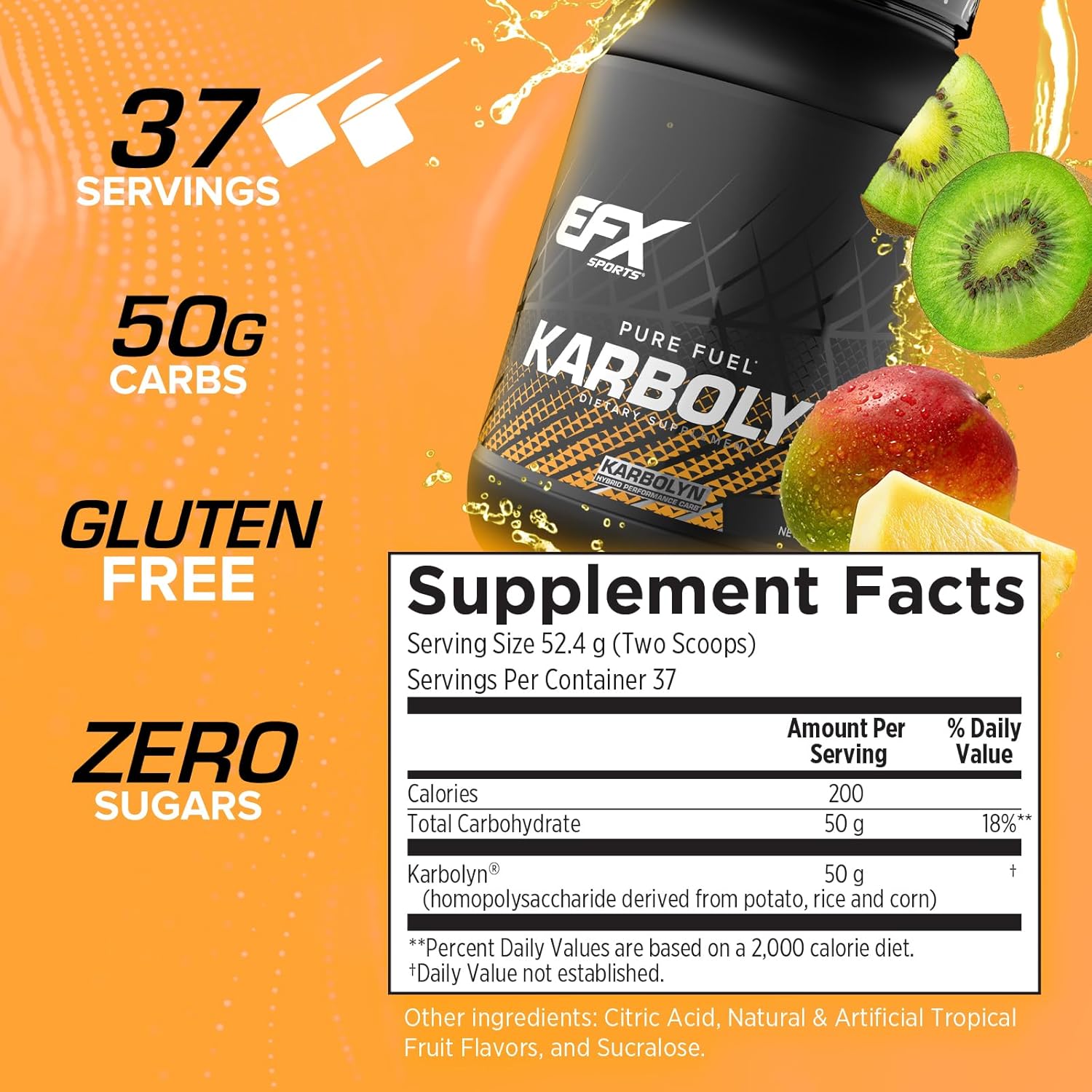 EFX Sports Karbolyn Fuel Tropical Storm - Fast-Absorbing Carb Powder for Energy & Recovery - 37 Servings