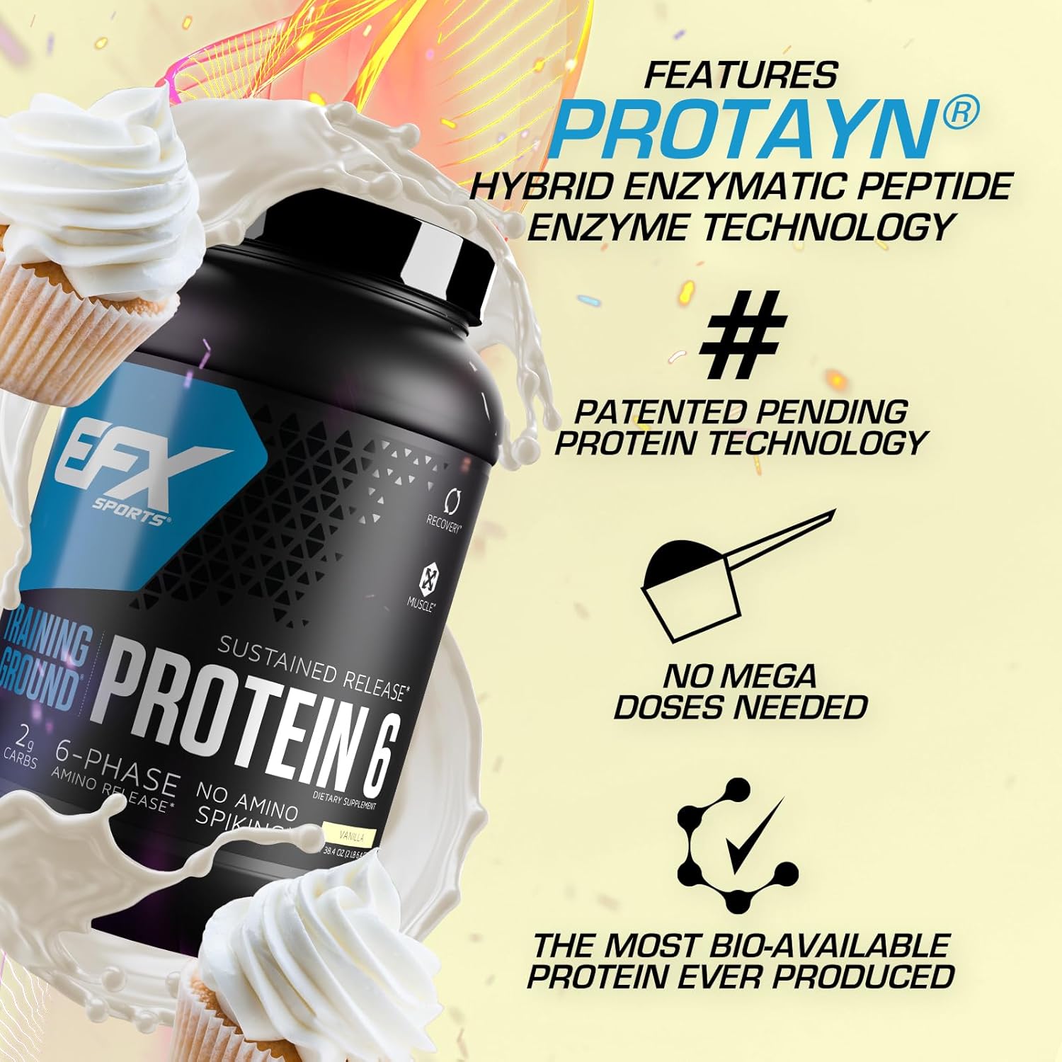 EFX Sports Training Ground Protein 6 Blend | 26g 6-Source Sustained Release Protein Powder | Whey, Egg White, & Pea Protein | 32 Servings Vanilla Flavor