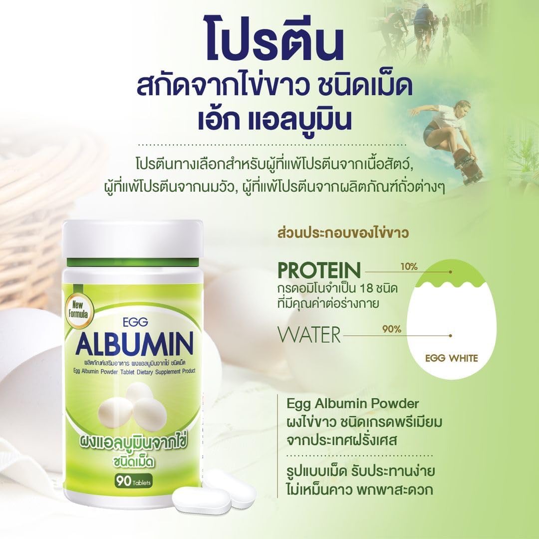 Egg White Protein Tablets - 90 Tablets, 3.80oz Alburnin Powder Supplement