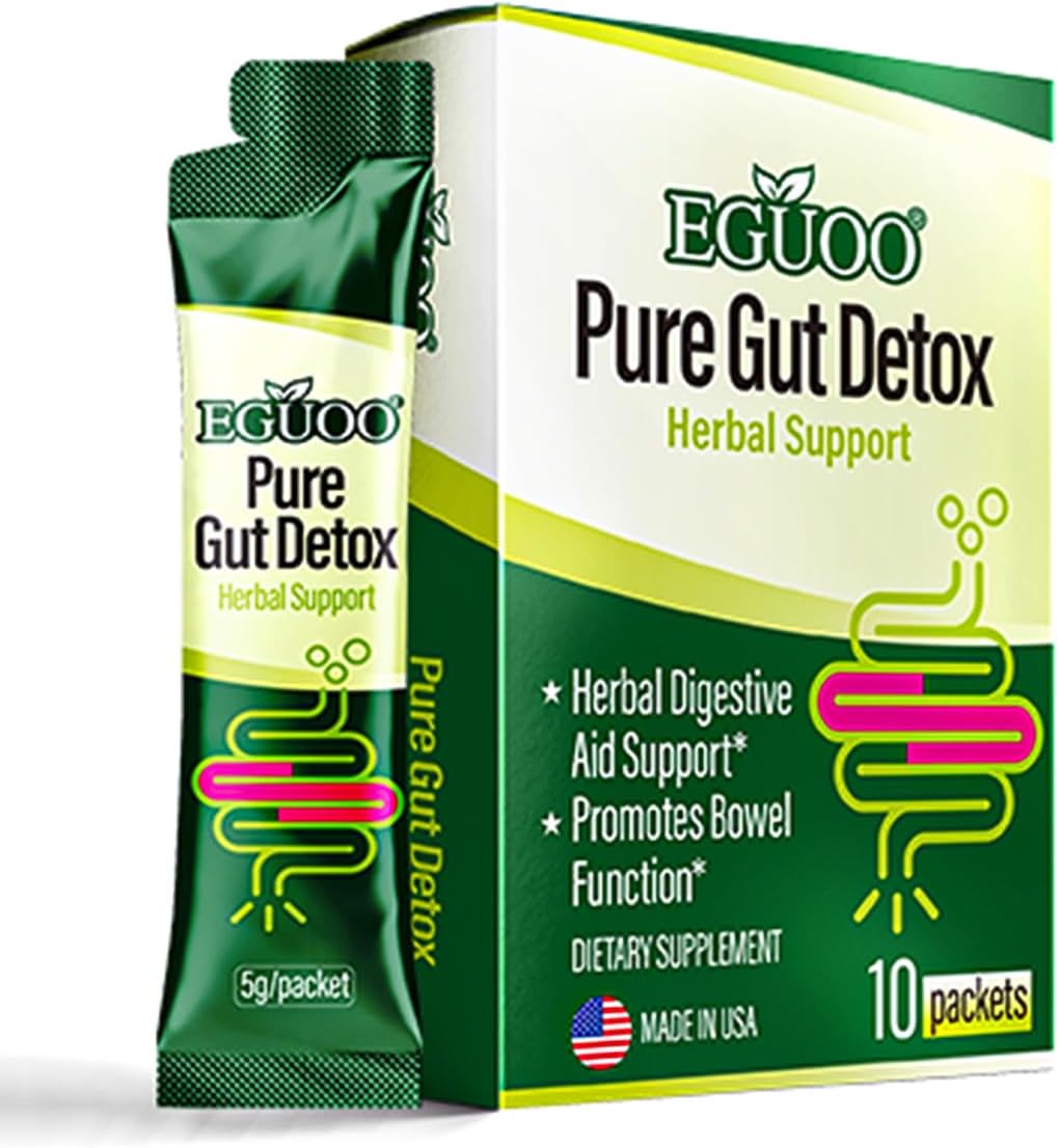 EGUOO Pure Gut Detox: Colon Cleanse for Men and Women - Bloating and Constipation Relief with Probiotics, Prebiotics, and Digestive Enzymes