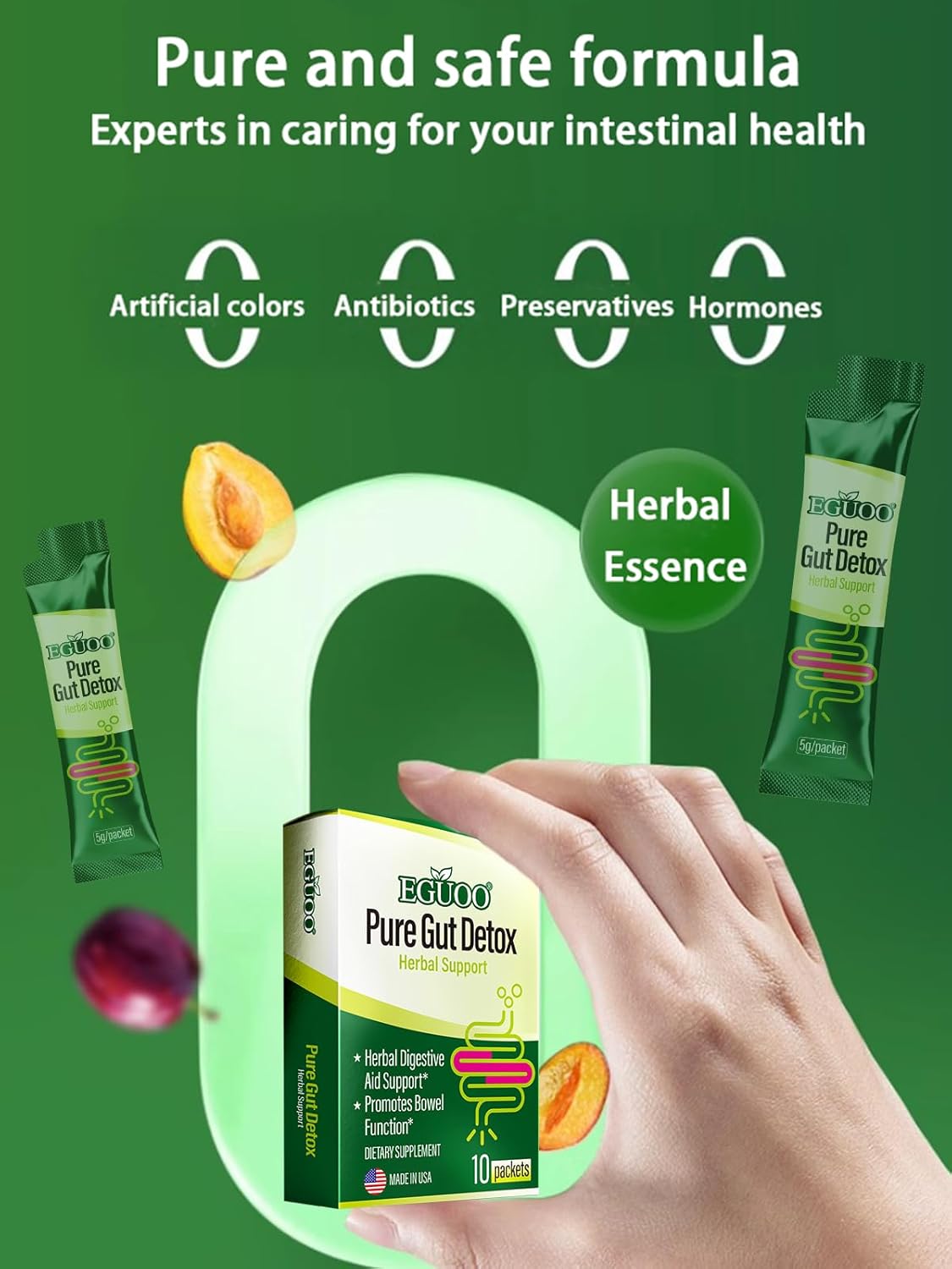 EGUOO Pure Gut Detox: Colon Cleanse for Men and Women - Bloating and Constipation Relief with Probiotics, Prebiotics, and Digestive Enzymes