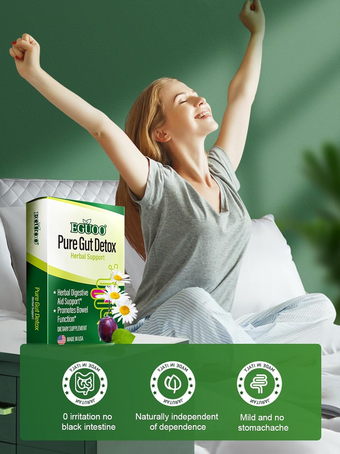 EGUOO Pure Gut Detox: Colon Cleanse for Men and Women - Bloating and Constipation Relief with Probiotics, Prebiotics, and Digestive Enzymes