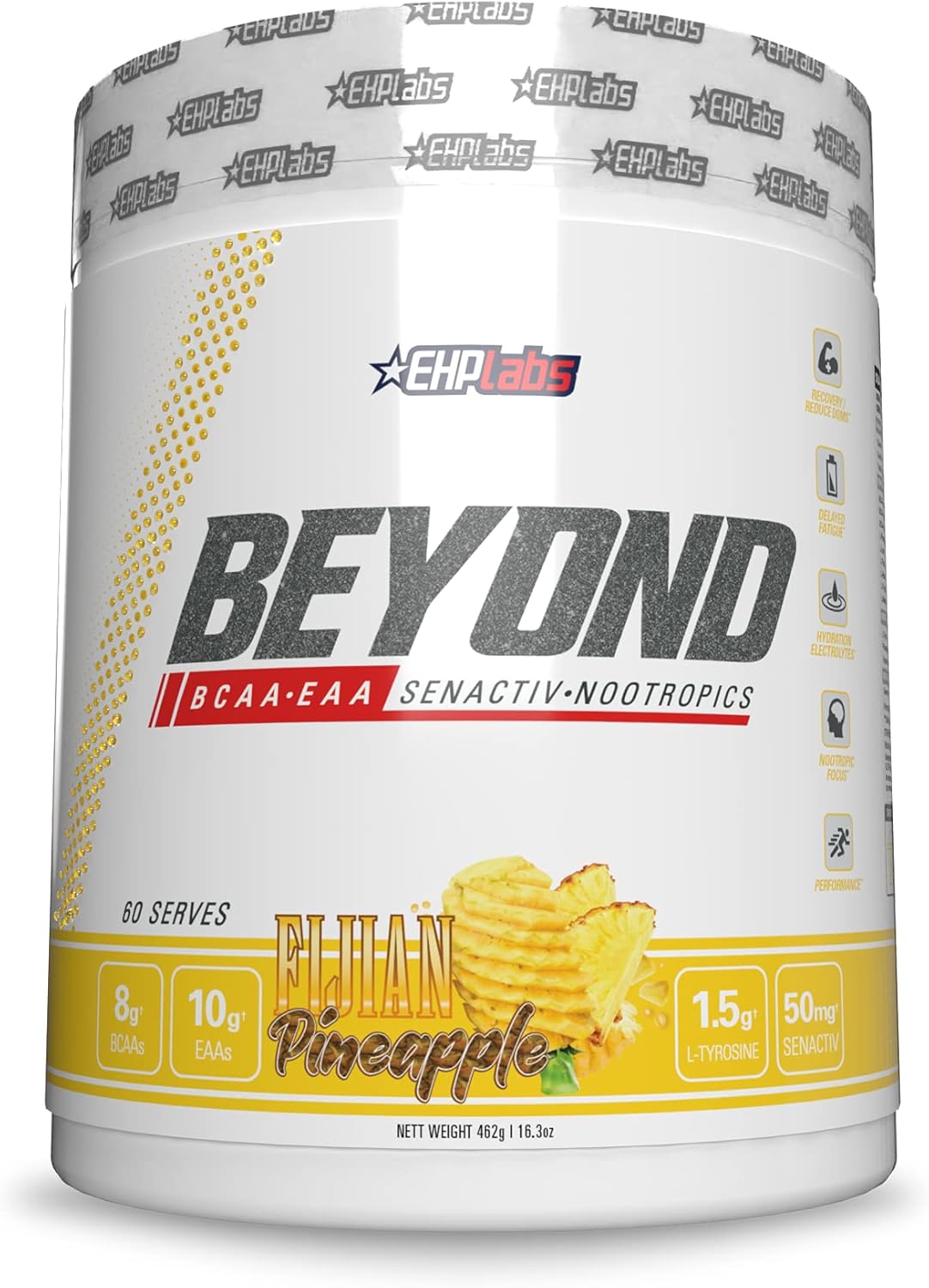 EHP Labs Beyond BCAA Powder - Amino Acids Post Workout Recovery Supplement with Essential EAA - Fijian Pineapple Flavor, 60 Servings