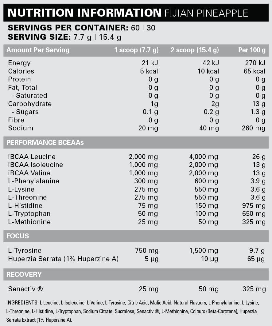 EHP Labs Beyond BCAA Powder - Amino Acids Post Workout Recovery Supplement with Essential EAA - Fijian Pineapple Flavor, 60 Servings