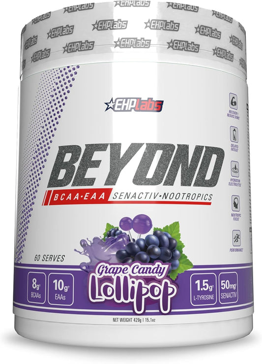 EHP Labs Beyond BCAA Powder: Grape Candy Lollipop Flavor - Essential Amino Acids for Post Workout Recovery, 60 Servings