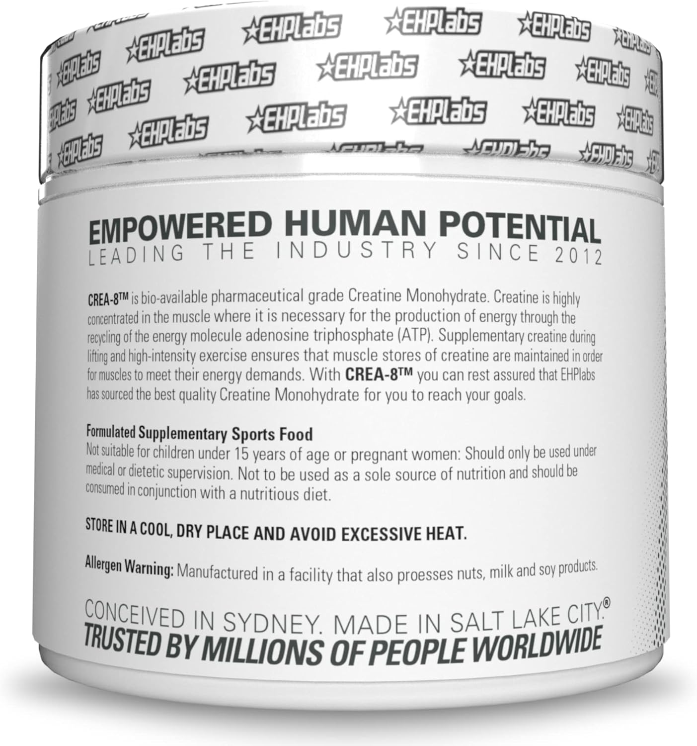 EHP Labs CREA-8 Micronized Creatine Monohydrate Powder - Unflavored, 100 Servings (500g) - Muscle Growth, Strength, Energy, Performance
