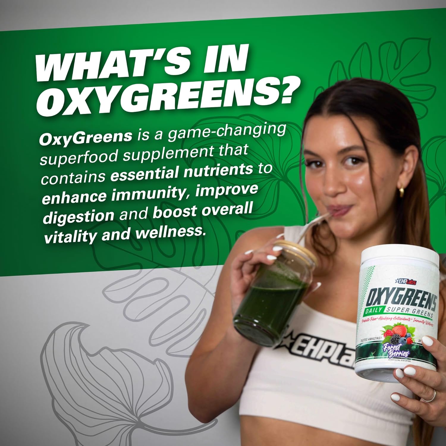 EHP Labs OxyGreens Super Greens Powder - Spirulina & Chlorella Superfood with Prebiotic Fiber & Antioxidants, Immunity Boost - 30 Servings