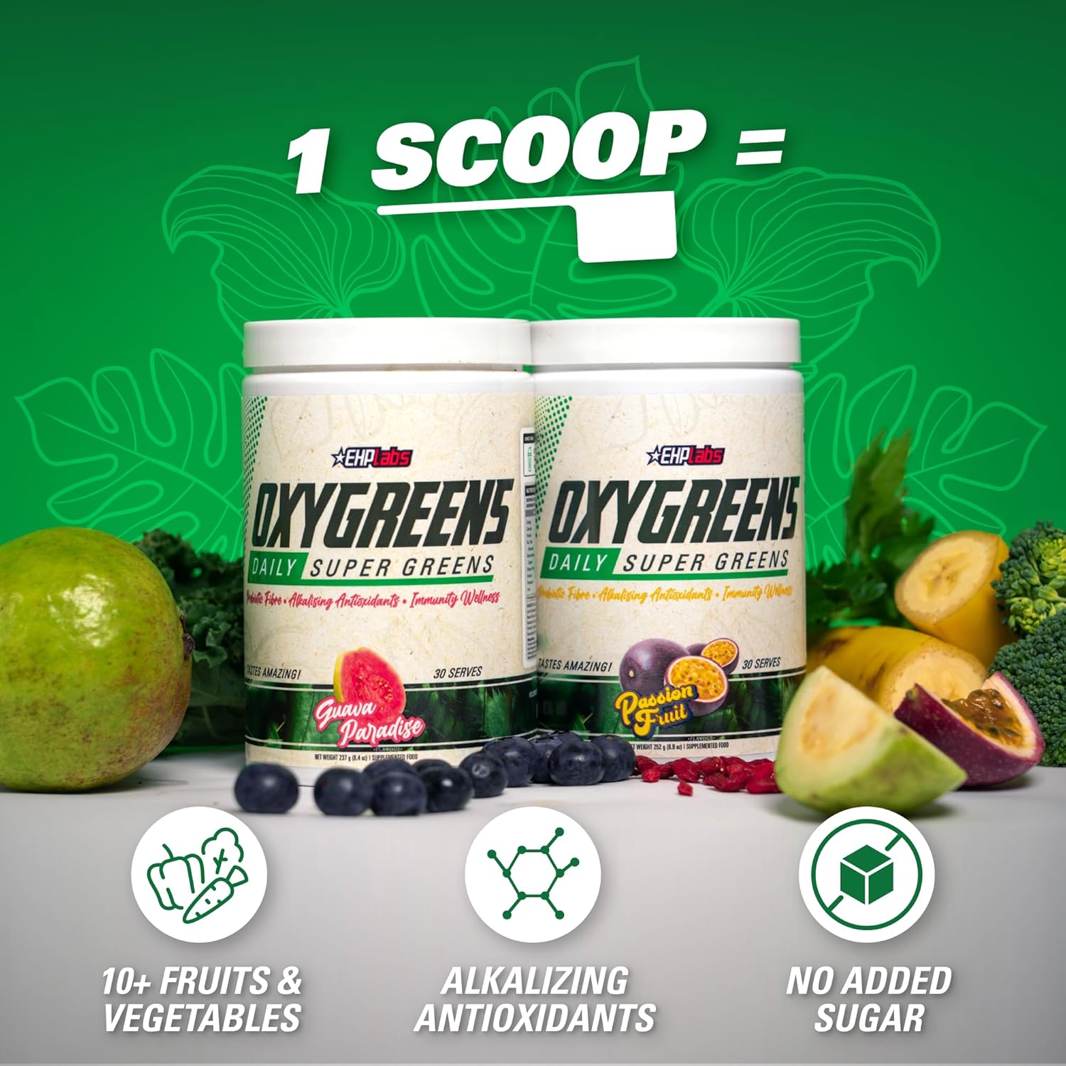EHP Labs OxyGreens Super Greens Powder - Spirulina & Chlorella Superfood with Prebiotic Fiber & Antioxidants, Immunity Boost - 30 Servings