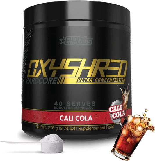 EHP Labs OxyShred Hardcore Pre Workout Powder - High Dose Energy Boost Drink with L Glutamine & Acetyl L Carnitine - Cali Cola Flavor, 40 Servings