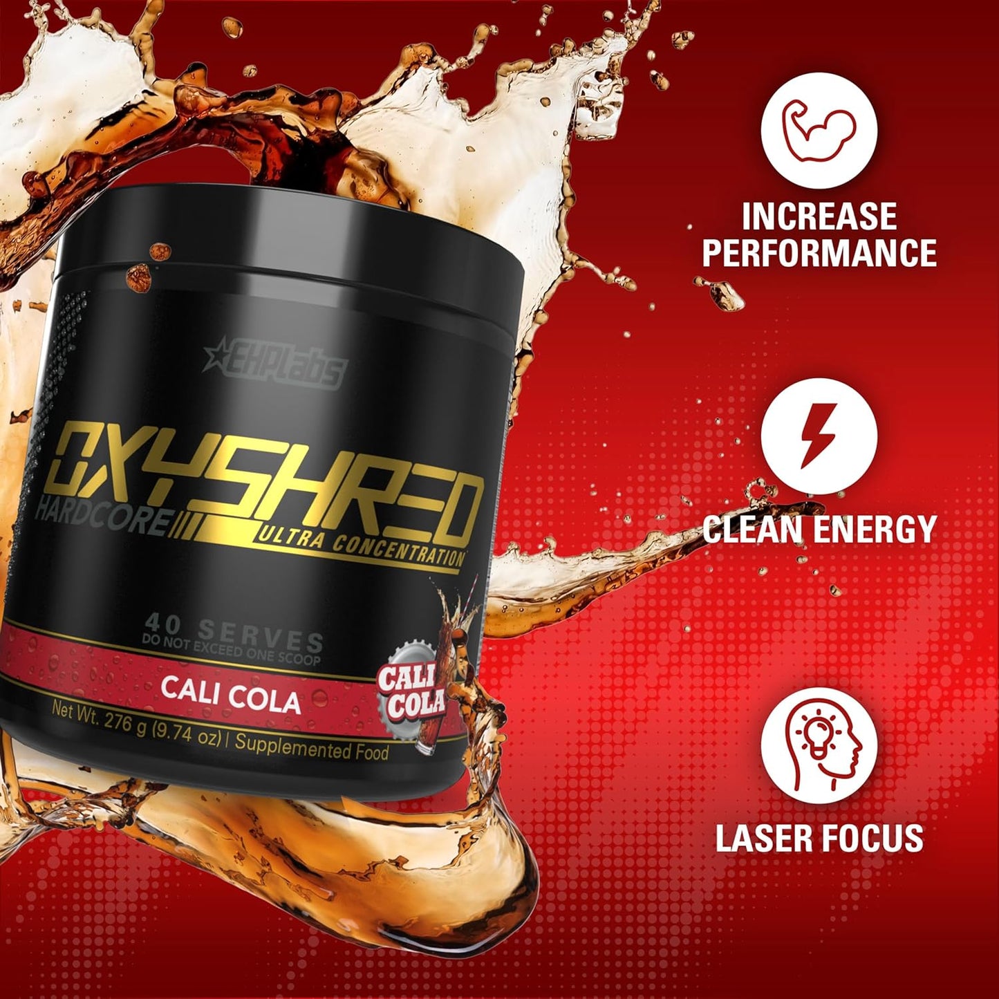 EHP Labs OxyShred Hardcore Pre Workout Powder - High Dose Energy Boost Drink with L Glutamine & Acetyl L Carnitine - Cali Cola Flavor, 40 Servings