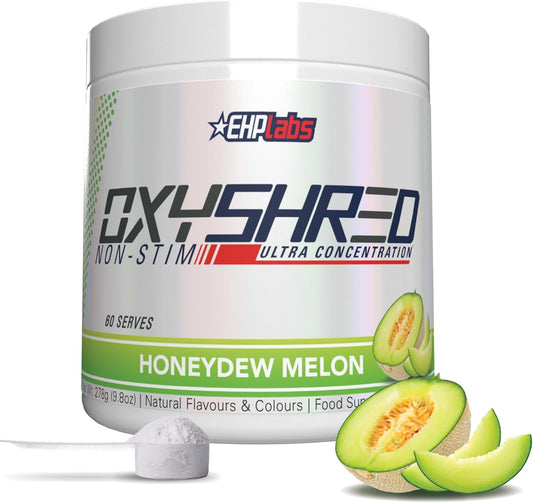 EHP Labs OxyShred Non Stimulant Pre Workout Powder - Honeydew Melon Flavor, 60 Servings, Caffeine Free & L Glutamine for Men & Women